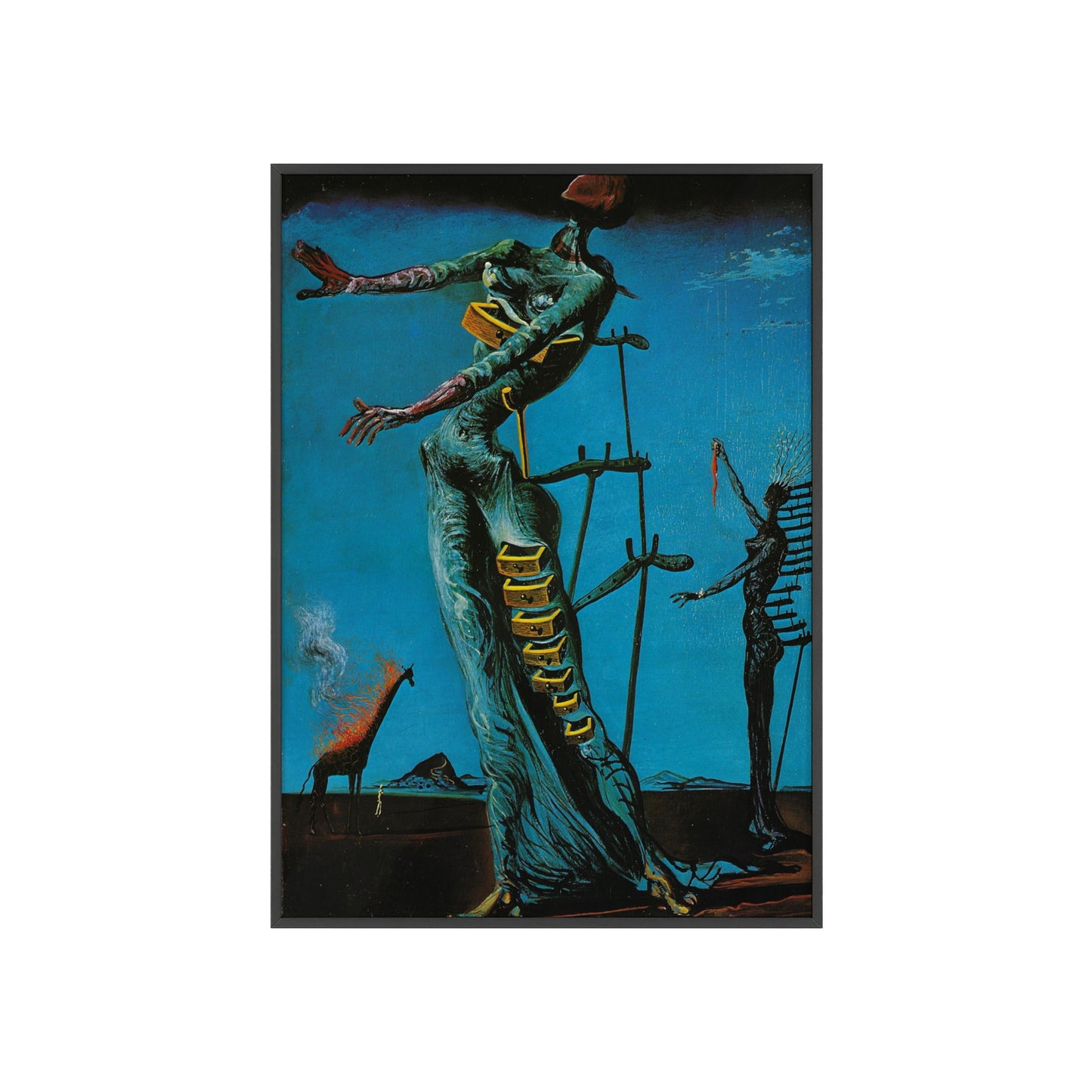 The Burning Giraffe Salvador Dalí Surrealist Wall Art Printed Framed Canvas, Black Frame Extra Large, Sustainable Wood