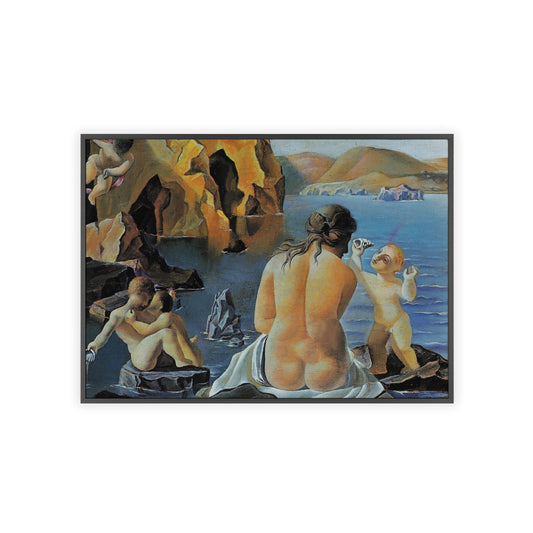 Venus and Amorini Salvador Dalí Surrealist Wall Art Printed Framed Canvas, Black Frame Extra Large, Sustainable Wood