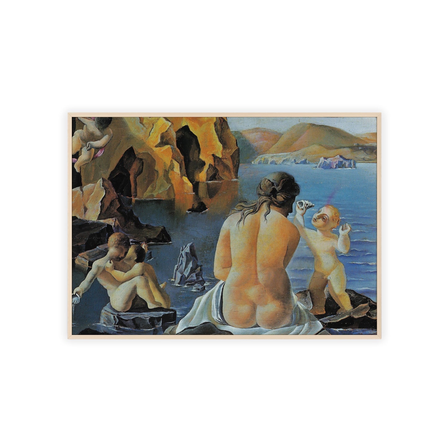 Venus and Amorini Salvador Dalí Surrealist Wall Art Printed Framed Canvas, Black Frame Extra Large, Sustainable Wood